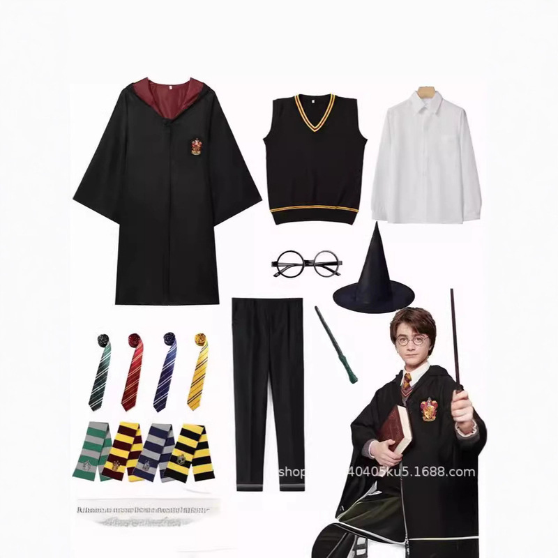 Harry Potter Magic Robe Cos Costume Halloween Peripheral Cloak School Uniform Performance Costume Kidsren's Magic Robe