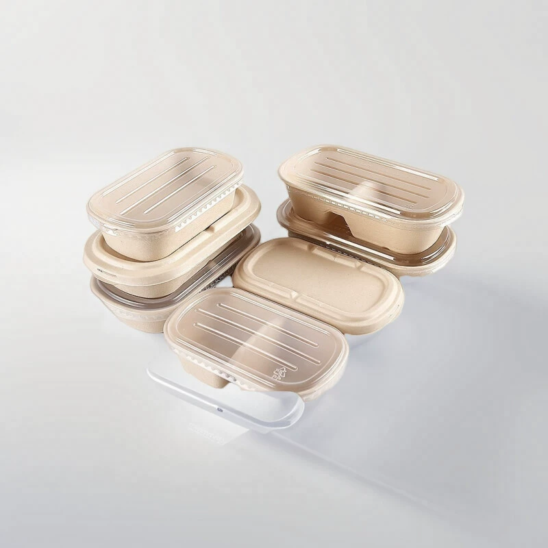 Легкая упаковка для салата на вынос, одноразовый ланч-бокс с отделениями, овощной ланч-бокс, бумажная пульпа, экологически чистый ланч-бокс, овальный