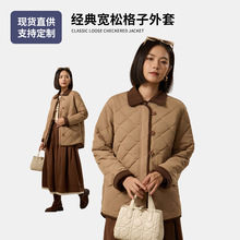 爆款棉服女韩系短款撞色潮设计翻领菱格小个子冬季保暖轻薄外套