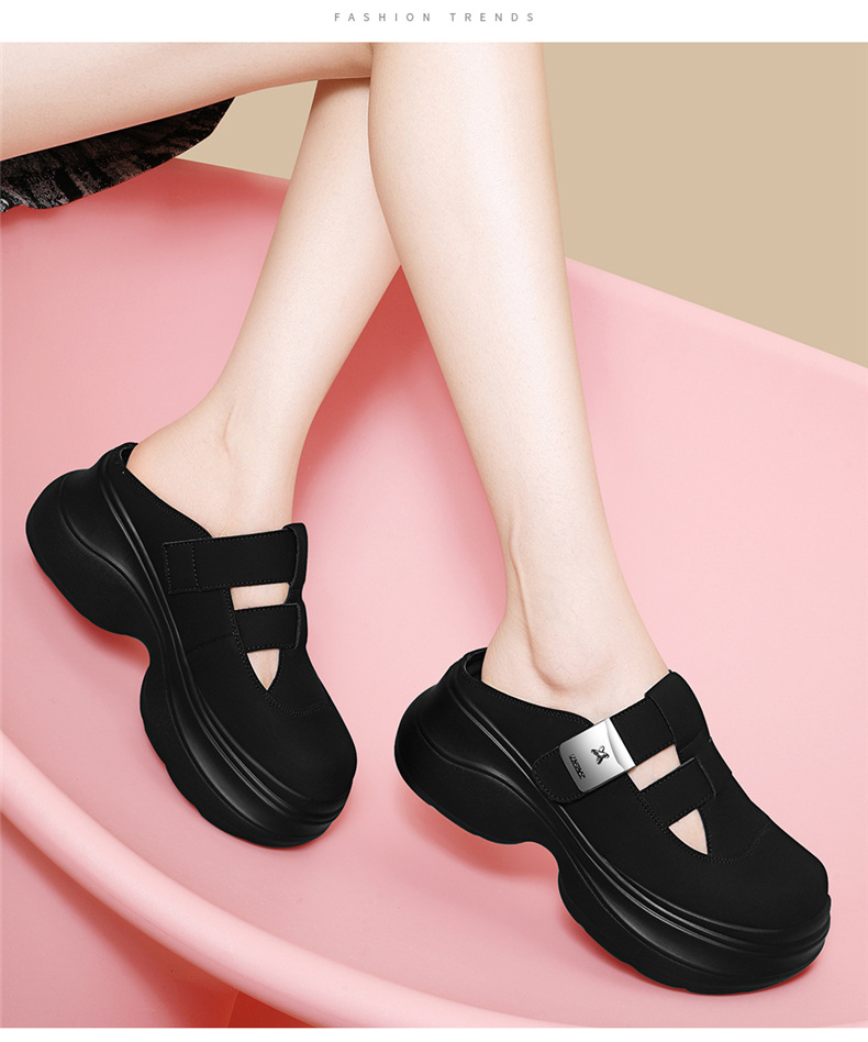 Dép sandal nữ da thật đế xuồng cao gót 7cm thoải mái đi ngoài trời mùa hè — 7183 màu be, 7183 Màu đen chi tiết 8