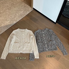 25秋季新款女士简约时尚温婉知性夹花小香风粗花针织外套0916j15