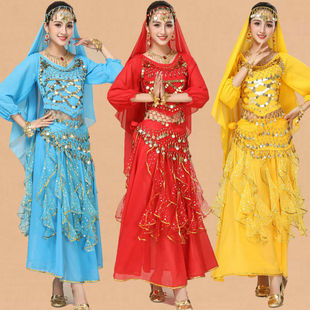Indian Dance Clothing Adult Female Belly Dance Performance Clothing New Ethnic Stage Performance Clothing Long-Sleeved Skirt Suit