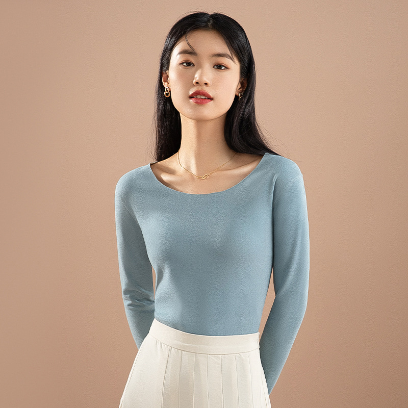 De terciopelo ropa interior térmica sin costuras superior de las mujeres engrosada camisa de fondo de calefacción forrada de lana 2023 Otoño e Invierno ropa térmica de Otoño de las mujeres