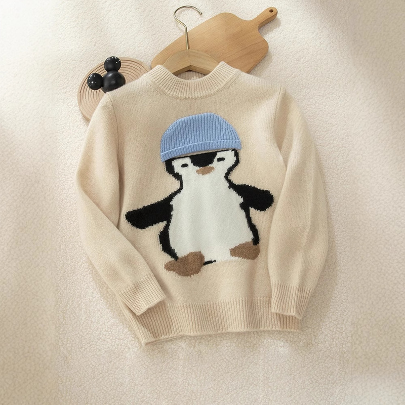 Children's Cashmere Sweater Thickened Half-turtleneck Boys' Pullover Sweater Girls' Knitted Base Shirt Medium and Large Children's Wear Little Penguin