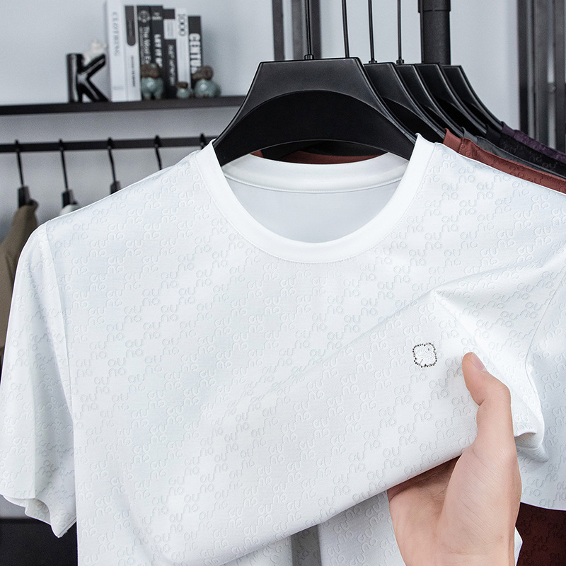 Men's High-End Mulberry Silk T-Shirt, Summer Thin Style, Round Neck, Casual, Sweat-Absorbent, Breathable, Quick-Dry, Loose Fit