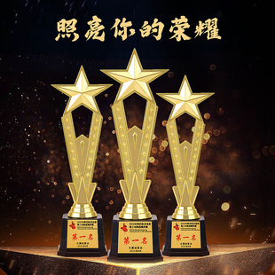 Kaifeng Five-Pointed Star Trophy School Sports Meeting Graduation Training Dance Medal Wheat Ear Creative Plaque Can Be Printed with Logo