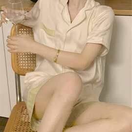 实拍2024夏季新款甜美薄款清凉感撞色睡衣两件套家居服女外贸批发
