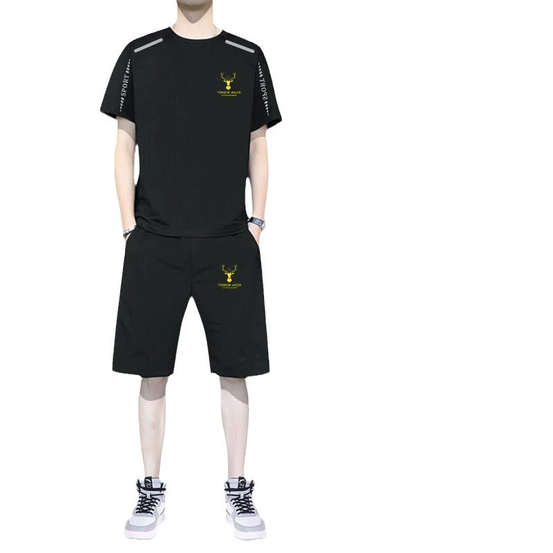Sports Suit Men's Quick-Dry Silk Running Set, Short-Sleeve Top & Shorts, Breathable