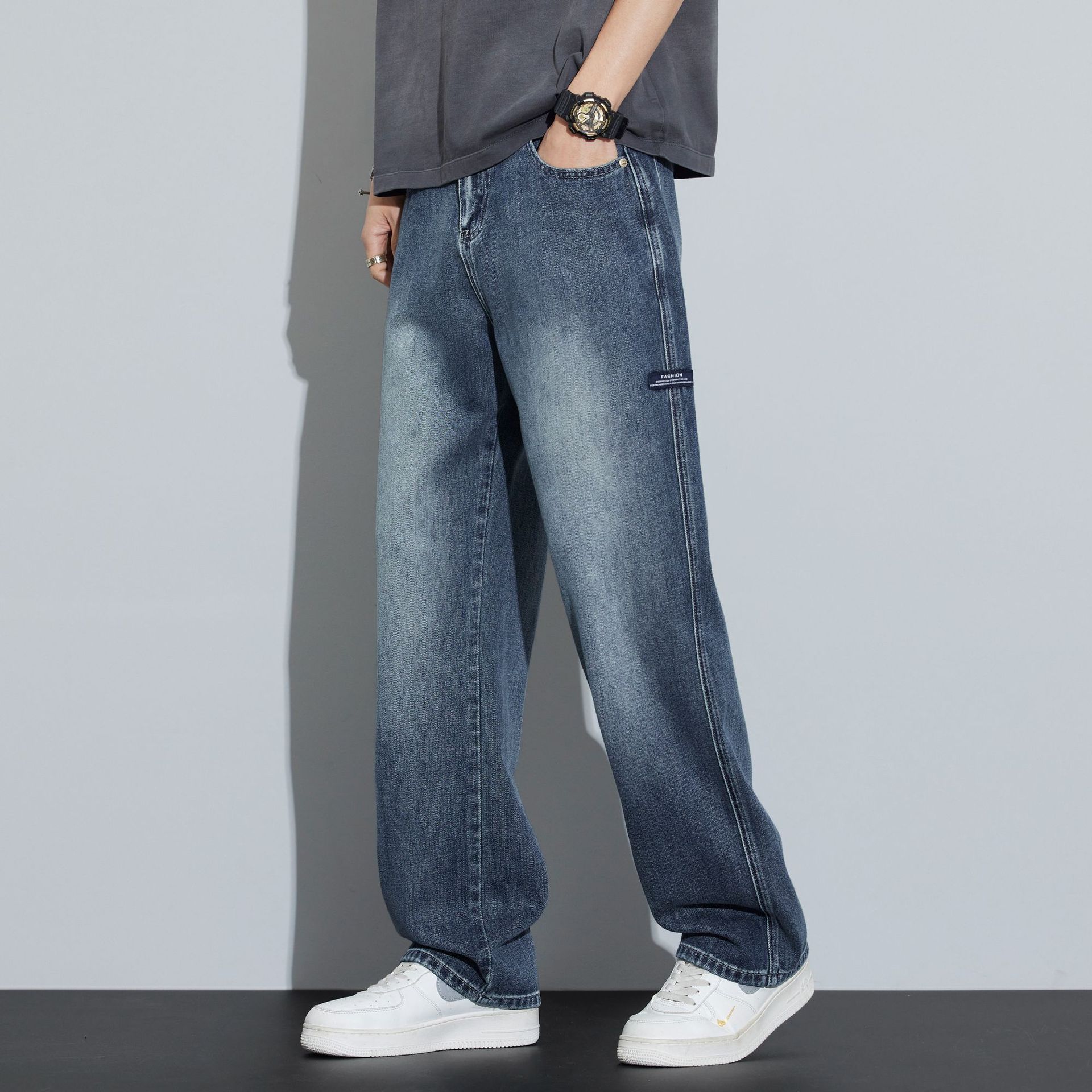 Popular Spring and Summer New Fashionable Jeans Men's Loose Straight Wide Leg Pants Slimming All-match Casual Long Pants