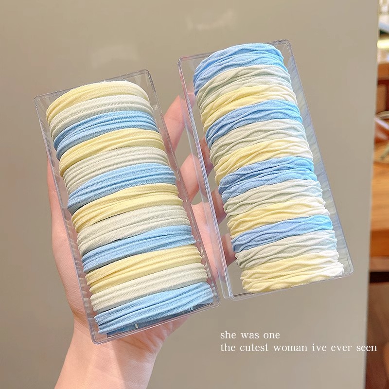 Coreano azul crema estuche de cuero pequeño grueso cuerda para el cabello mujer verano alta elástico cuerda para el cabello cuerda alta cola de caballo lazo para el cabello banda elástica