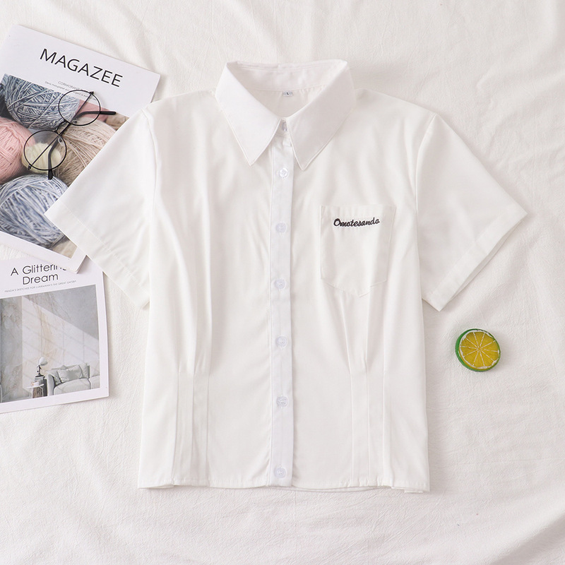 Japanese style graduation shirt top short sleeve white shirt women's summer college style jk Shirt Waist-tight uniform Japanese style graduation shirt top short sleeve white shirt women's summer college style jk Shirt Waist-tight uniform