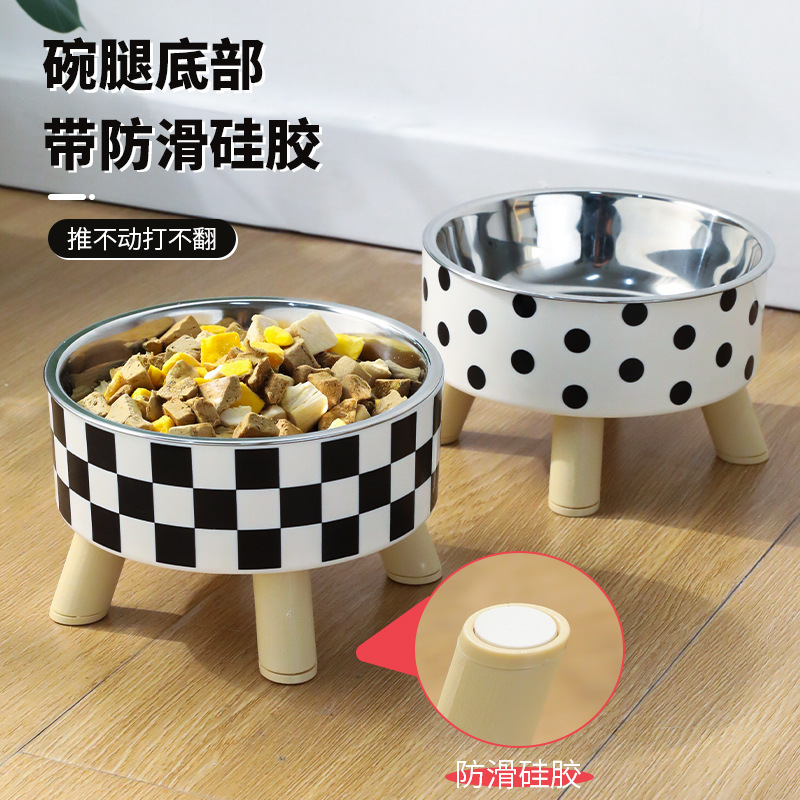 Hawo nuevo en caja simple lunares de acero inoxidable para mascotas cubilete cuello protección antideslizante gato tazón vajilla suministros