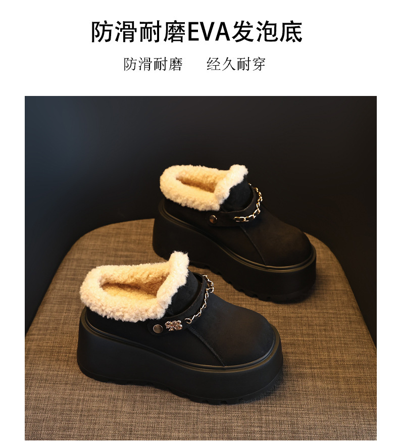 Dép lông giữ ấm mũi kín đế dày tăng chiều cao trong, phong cách Birkenstock thu đông — màu đen chi tiết 13