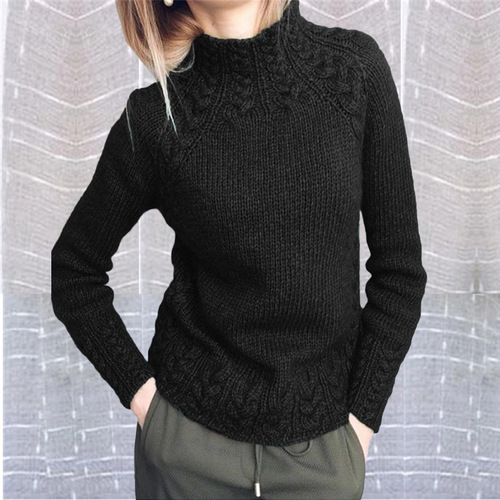 New European and American Women's Sweater: Solid-Color Linen-Textured Knitted Pullover for Ladies