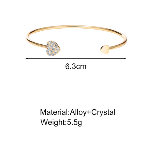Eurasian cross-border fashion new women's open-mouth bracelet, diamond-embellished retro minimalist full-diamond heart-shaped jewelry Bracelet