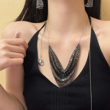 欧美三角亮片项链女2024新款夸张锁骨链耳环轻奢小众气质颈链配饰