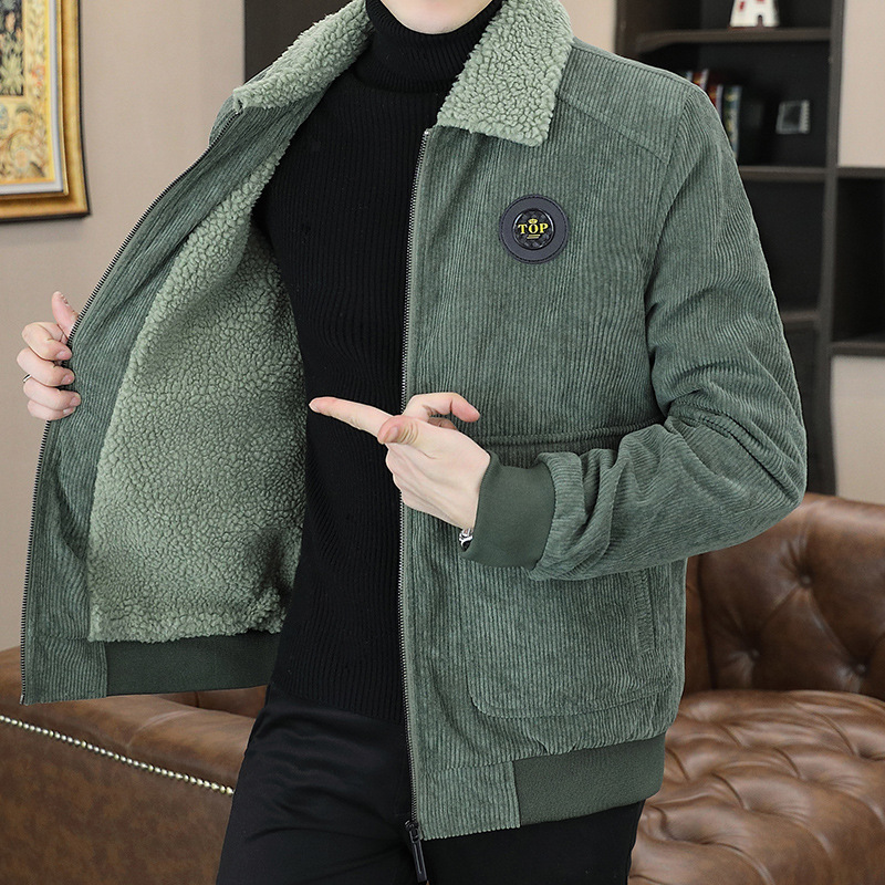 Chaqueta de solapa de los hombres de lana de cordero chaqueta casual joven papá de mediana edad ropa suelta de moda Otoño Invierno ropa al por mayor