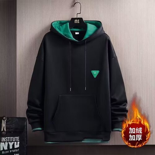 Hooded hoodie for men's autumn and winter with velvet and thickened 2024 new wide-split top fashionable apricot foreign coat