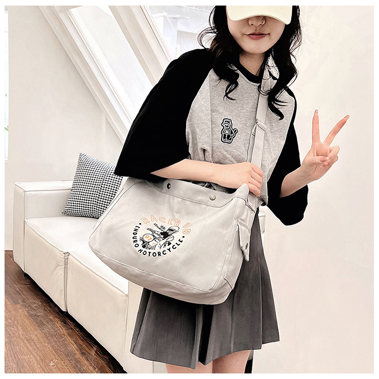 Wholesale large-capacity casual commuting women's single-shoulder bags, Korean-style trendy and fashionable handbags, LOGO printed canvas bags undefined
