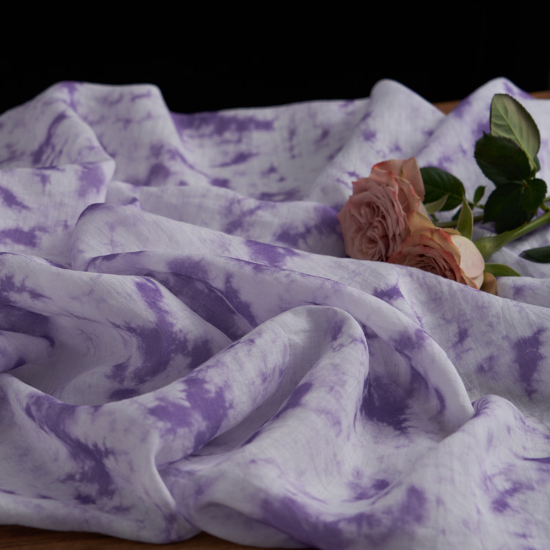 【袅袅】春夏高支纯苎麻连衣裙衬衫袍田园植物印花服装印染布料