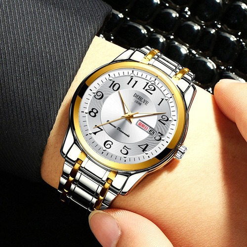 Men's digital luminous dual calendar alloy solid steel band waterproof fashion watch non-mechanical watch drop shipping