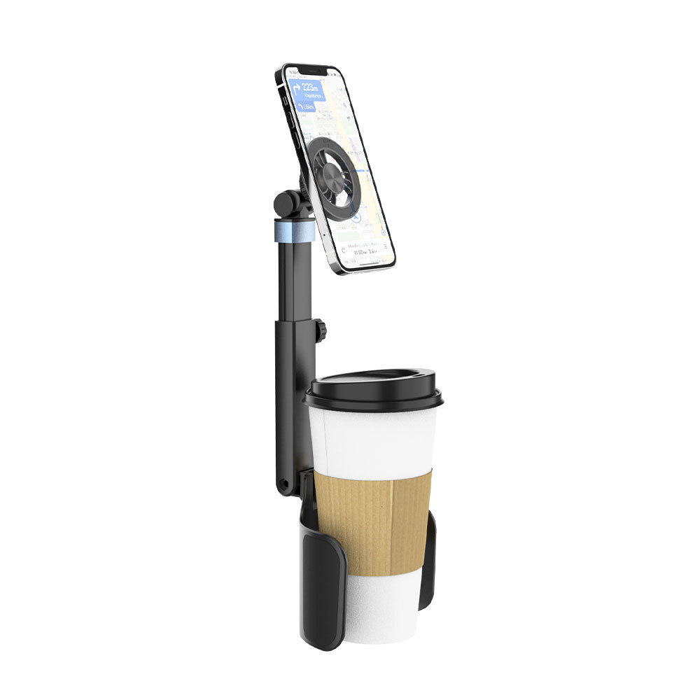 New model car phone holder with cup slot, magsafe magnetic retractable black technology cup holder phone stand