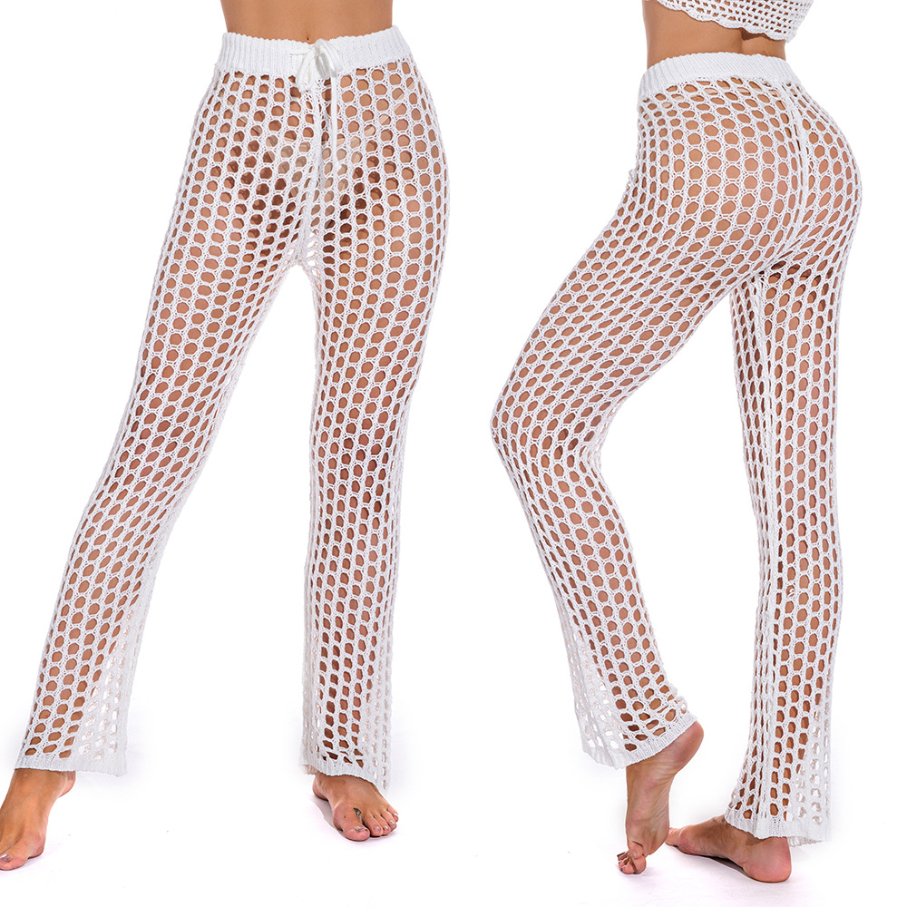 2025 Cross-border New Amazon AliExpress Bestselling Casual Lattice Long Pants Hand Hook Knit Sexy Women's Beach Pants