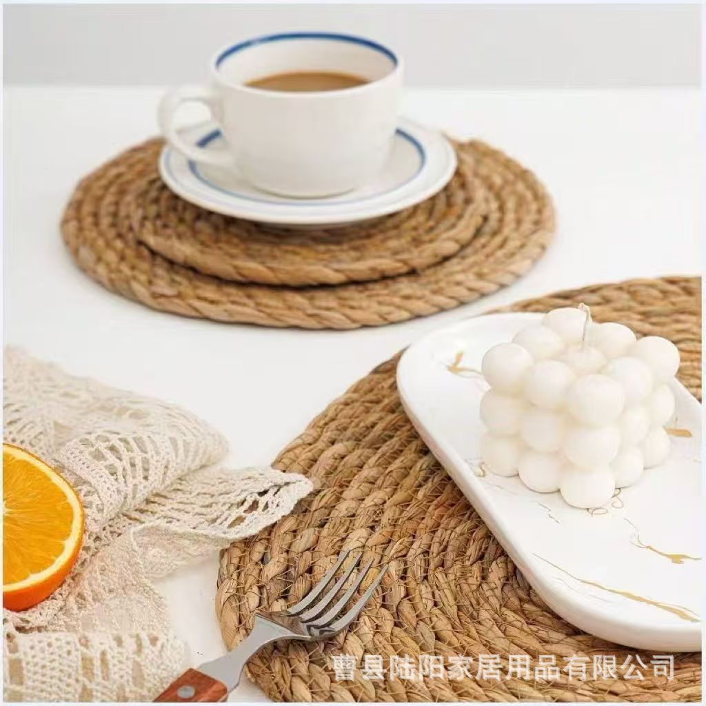 Cojín de mesa tejido a mano japonés estilo pastoral taza de té almohadilla de aislamiento térmico almohadilla de mesa a prueba de quemaduras redonda gran cojín de mesa