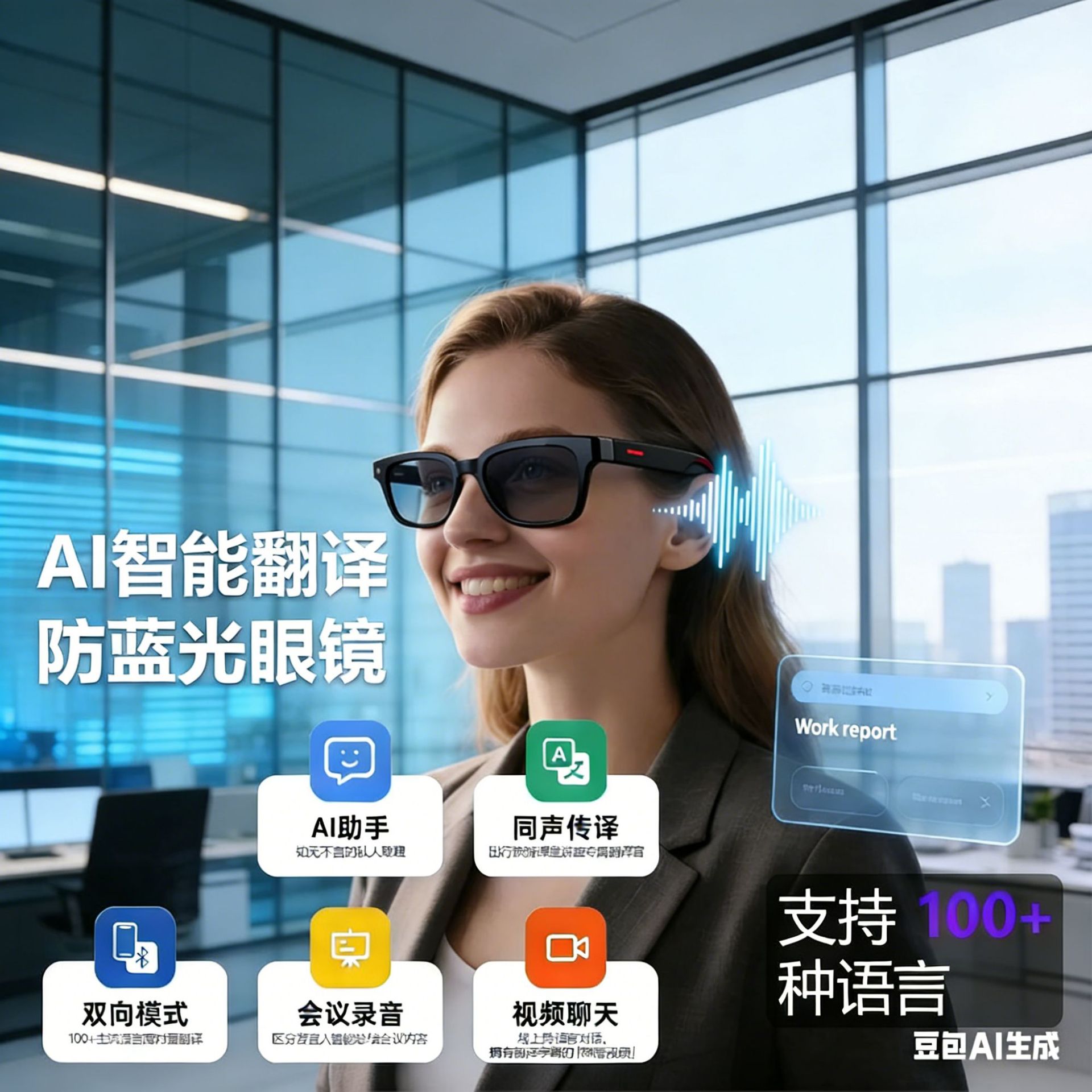 蓝牙眼镜智能ai翻译耳机偏光太阳墨镜无线听歌通话开车运动骑行镜