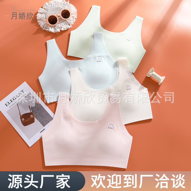 Yue Jiaoxin Girls' Underwear for Development Period, Seamless Anti-Bump Bra Vest for Elementary School Students, Ice Silk Summer Thin Style