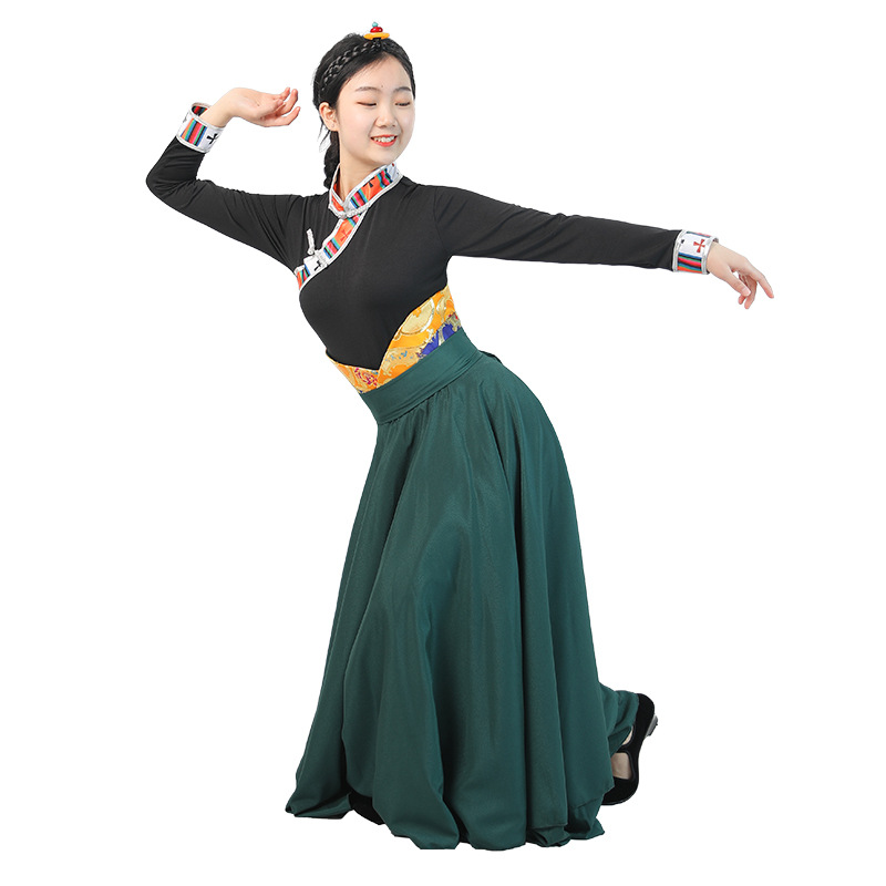 Ropa Xizanga Falda larga danza rendimiento ropa de media longitud falda grande swing ropa de baile Xizango nuevo traje largo de las mujeres étnicas Xizangas