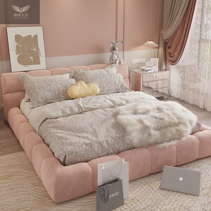 Cama de tela nórdica moderna y simple Xinsheng Hongmao ins cama de aire de crema doble cama red principal cama queen