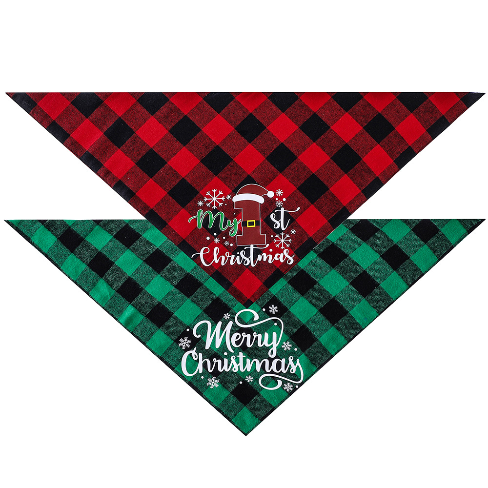 Nueva tela escocesa de algodón transfronterizo perro mascota bufanda triángulo toalla perro impreso saliva toalla Navidad dibujos animados al por mayor