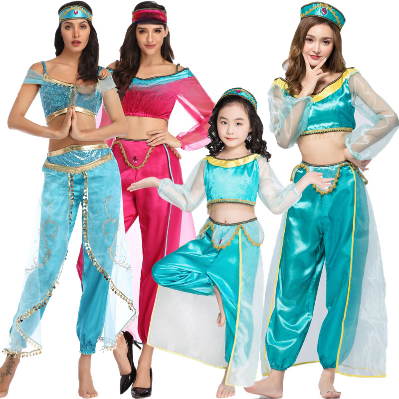 Halloween costumes for adults, children, women - sexy Aladdin, Jasmine princess dress, magic lamp character dress-up stage costumes