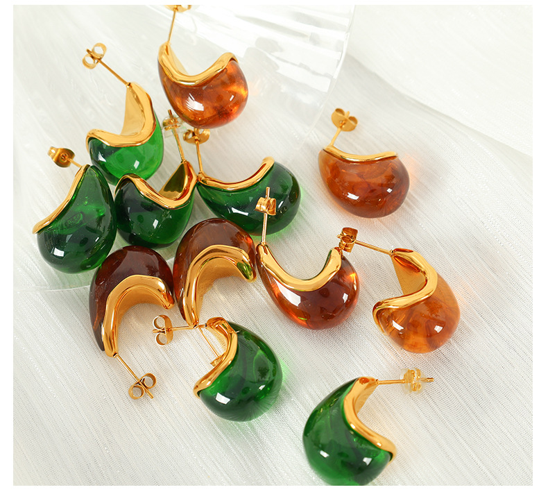 Retro Water Droplets 304 Stainless Steel Resin Plating Women's Ear Studs display picture 2