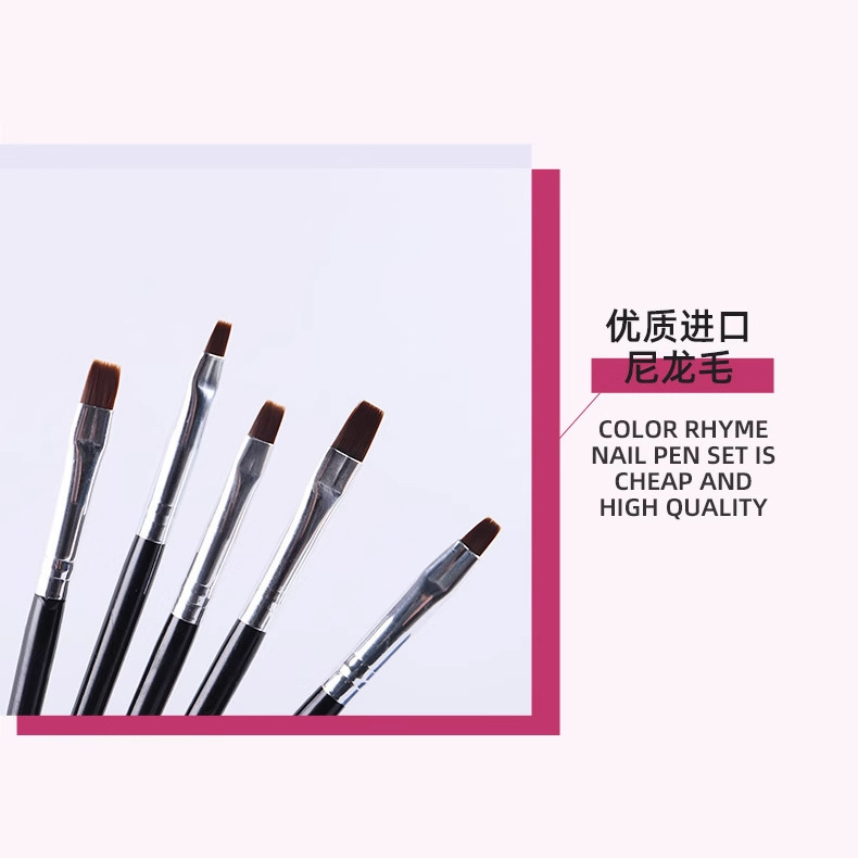 Cepillo de uñas al por mayor 5 unids negro varilla fototerapia cepillo cabeza plana fototerapia pluma fila traje francés fototerapia uñas