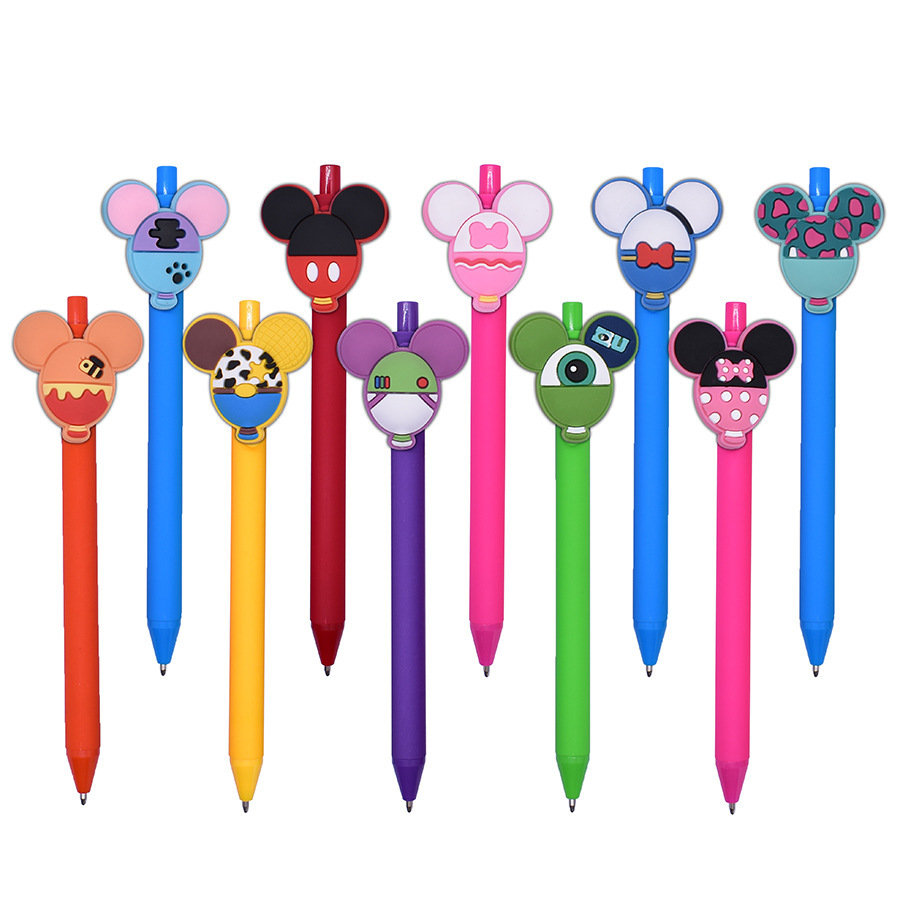 Bút gel hình đầu chuột Mickey mới xuyên biên giới, màu kẹo ngọt, hoạt hình chuột Mickey, miếng dán PVC sáng tạo, bút bi