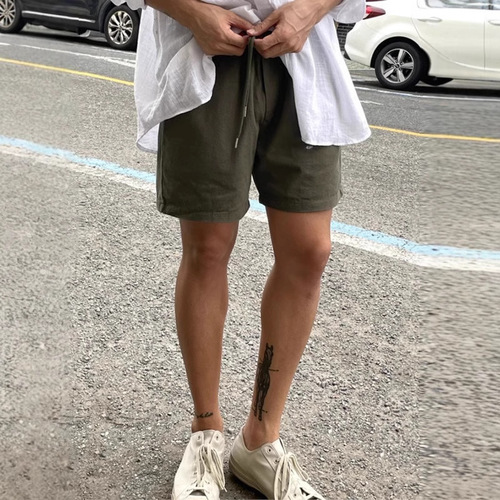 Men's Summer Comfort Cotton Shorts Korean Style Solid Color Casual Loose Overalls Can Be Worn Outside Youth New Five-Piece Shorts