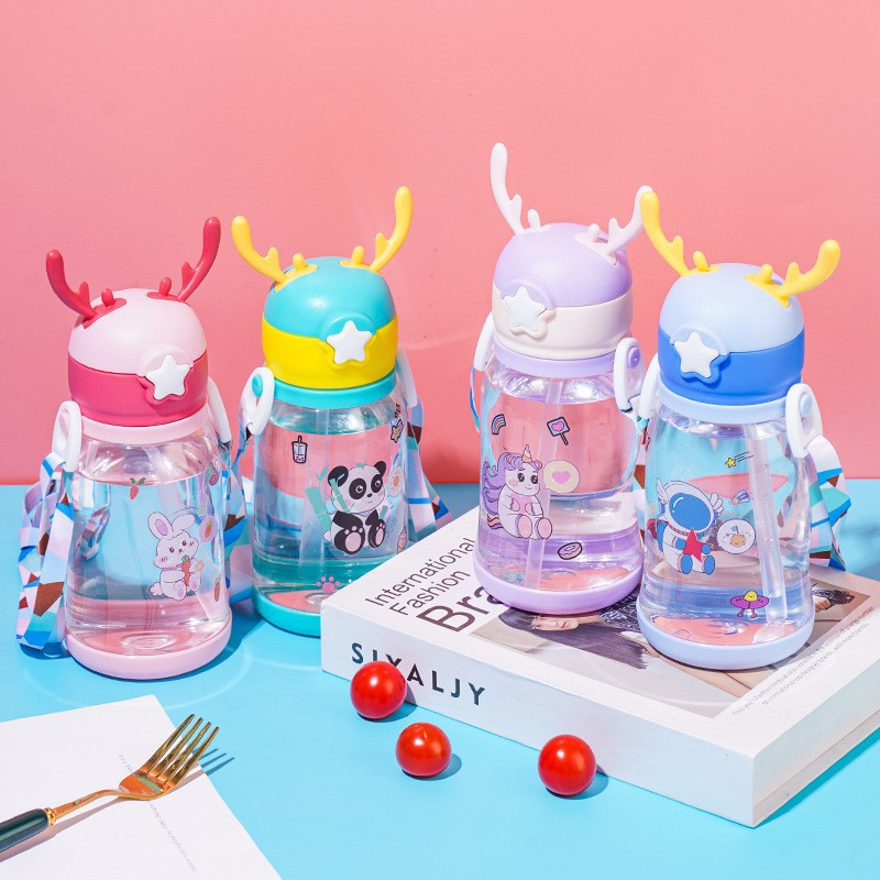 Cartoon Plastic Antlers Kids Bounce Straw Cup Ideas deportivas lindas portables Baby Kettle