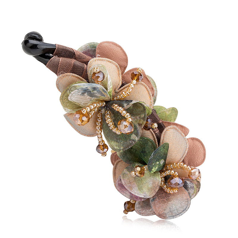 韓国の花の縦のクリップのカチューシャの大きいサイズのバナナは馬尾を挟んで布芸の手作りの水晶を挟みます。