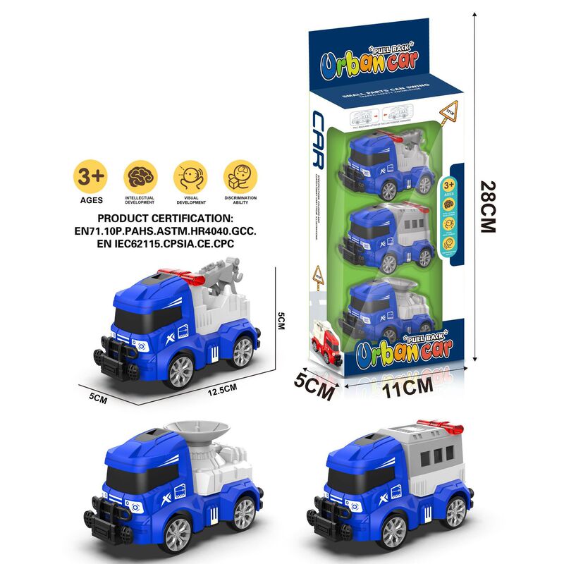 Children's Q-Cute Pull-Back Simulation Police Car, Reconnaissance Vehicle, Military Vehicle, Missile Vehicle, Engineering Vehicle, Fire Truck, Environmental Protection Vehicle Toy
