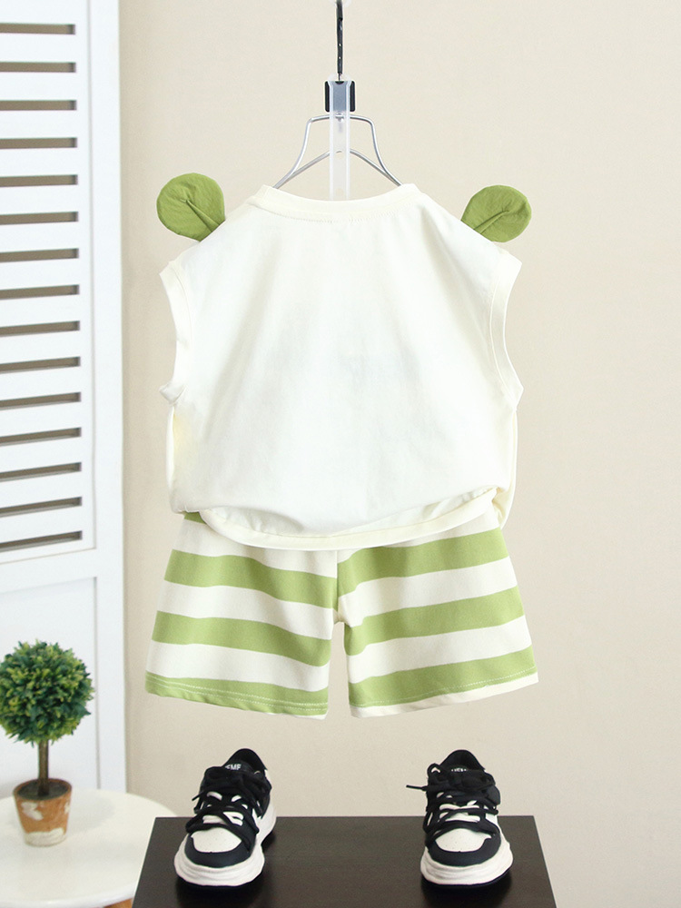 5607 Traje de verano para bebé Vestido de verano para niño Panda delgado sin mangas 2025 Nuevo chaleco de moda de verano para niños