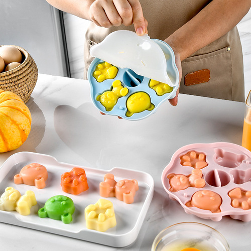 Silicone baby food supplement mold bear ice cream jelly steamable hot rice cake cake jelly ice cream mold