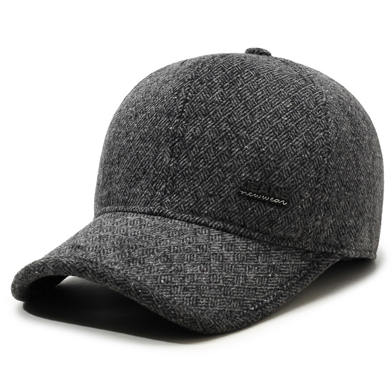 Winter Style Baseball Cap With Ear Flaps Simple Letter Cotton Woolen Casual Warm Duckbill Cap For Middle Aged And Elderly People_voghion.com