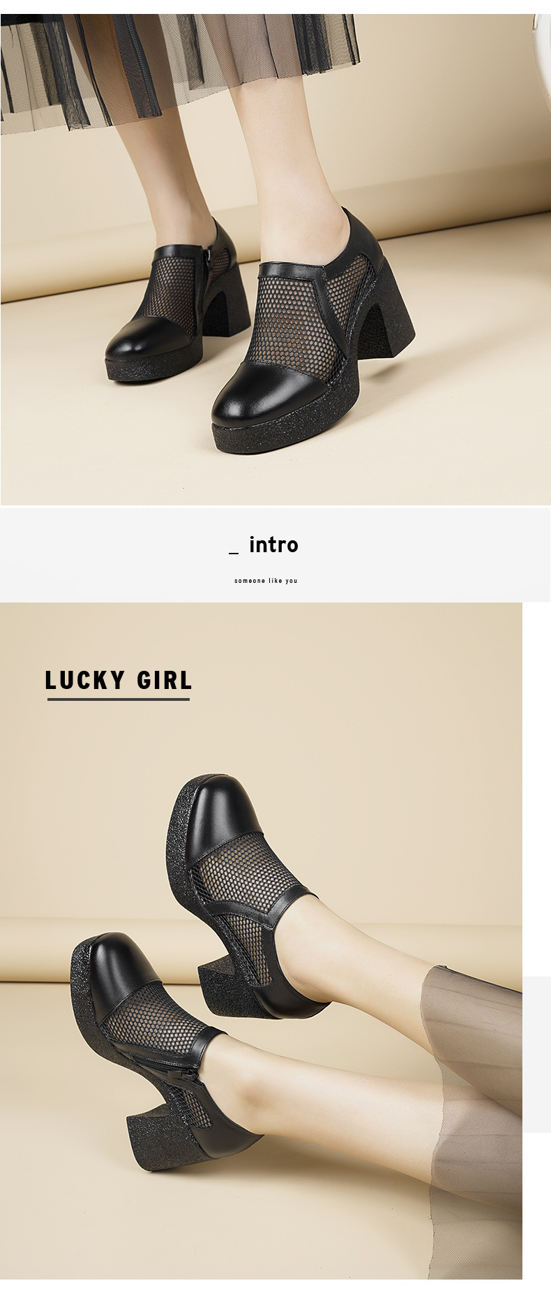Giày sandal cao gót nữ da lưới mũi kín gót dày đế dày — đen chi tiết 10