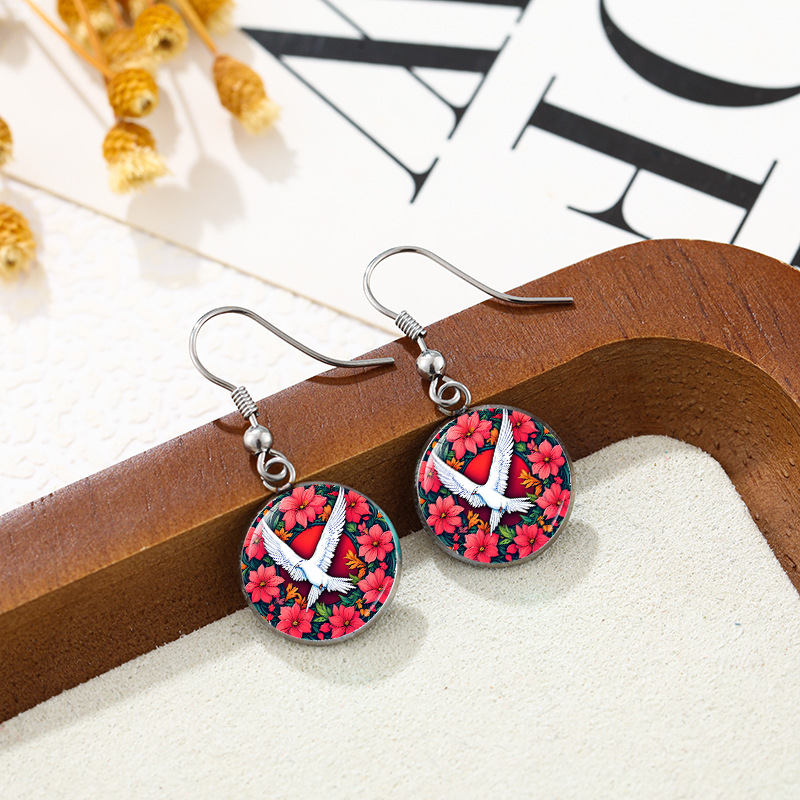 Paz logotipo estampado tiempo pendientes de gemas orejas plata no desvanecer pendientes transfronterizos accesorios ganchos de orejas al por mayor
