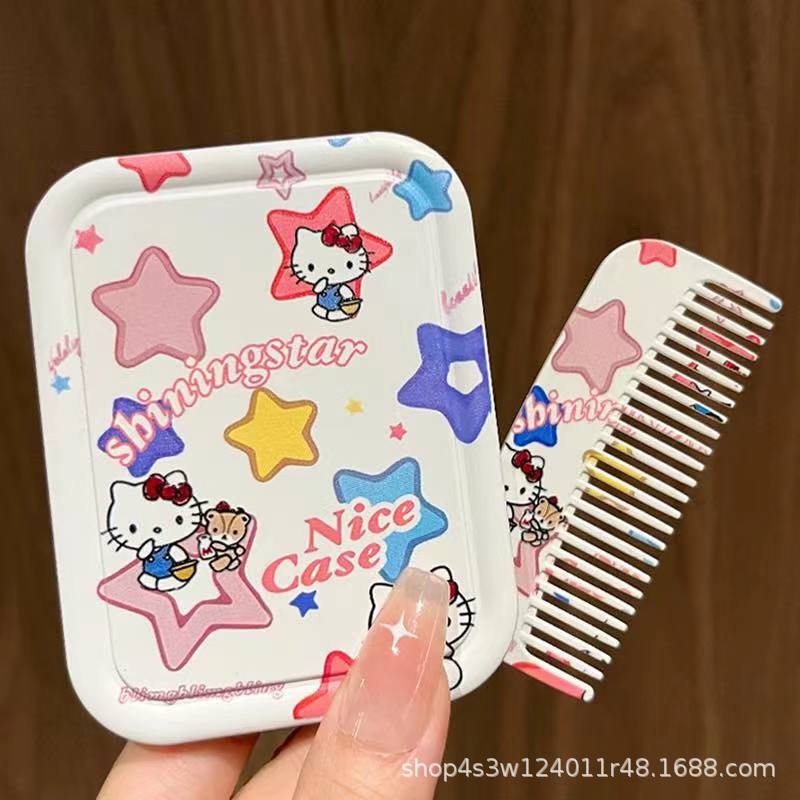 Factory In-Stock New Model Small Makeup Mirror Portable Folding Touch-Up Mirror Comb Set Pocket Mirror for Class