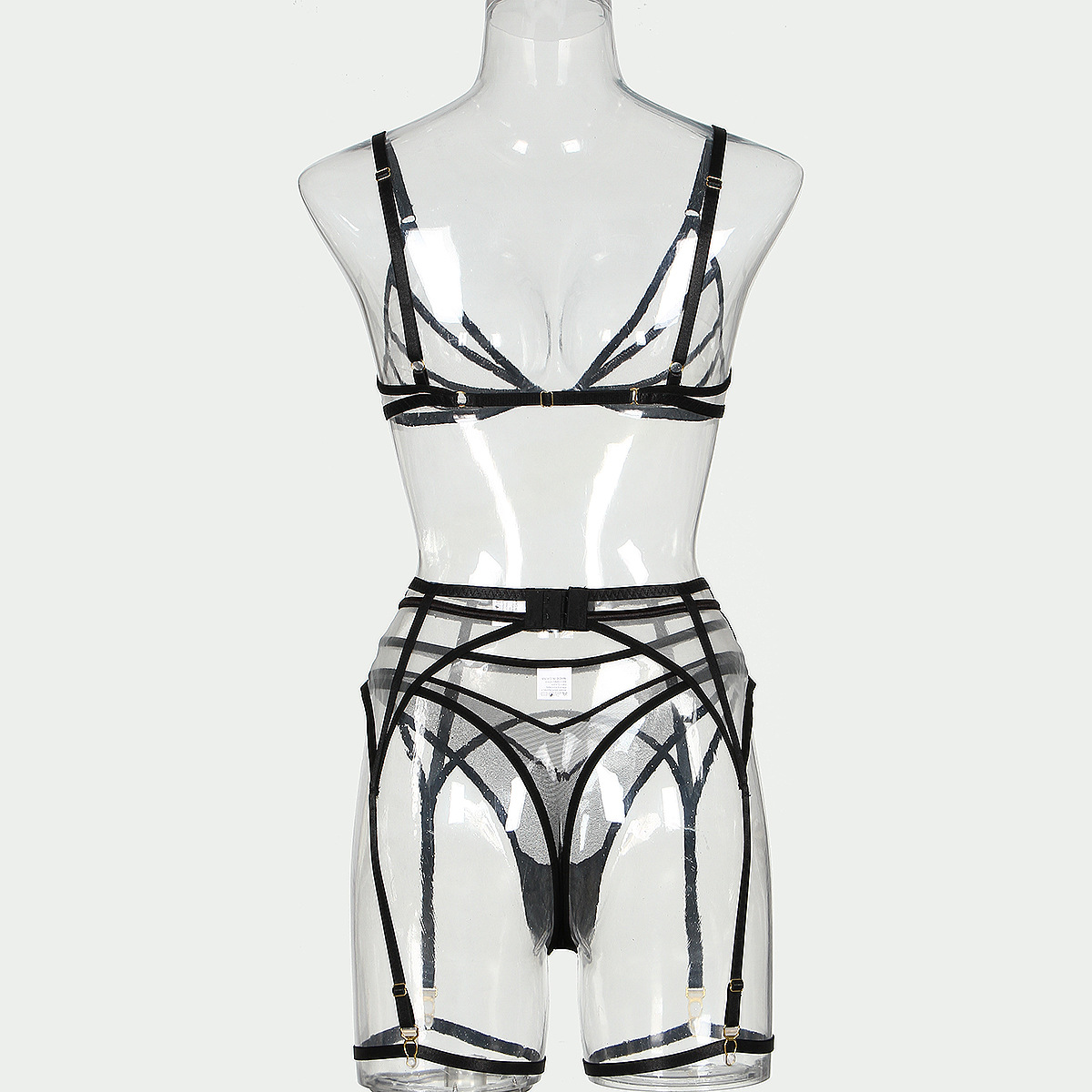 Sheer White Triangle Cup Four Piece Lingerie Set