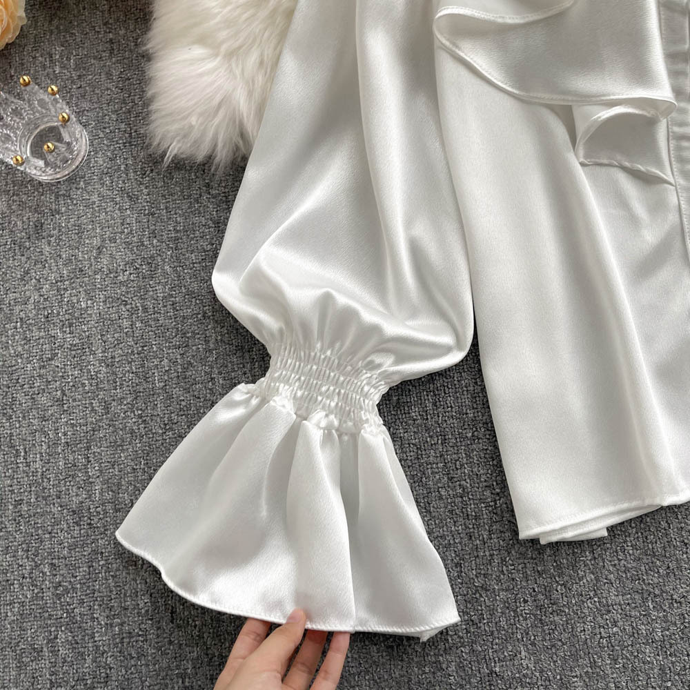 Chic GraceChic GraceChic GraceChic Foreign Trade French High-End Shirt For Women With Ruffled Stand Collar, Single-Breasted Sweet And Elegant Lantern_voghion.com