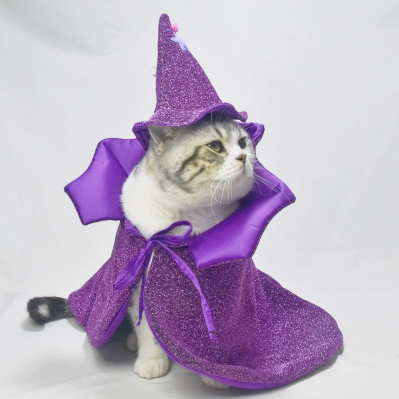 Хэллоуин одеваются властные смешные кошки собаки блестящий плащ шляпа волшебная шляпа костюм одежда плащ декор